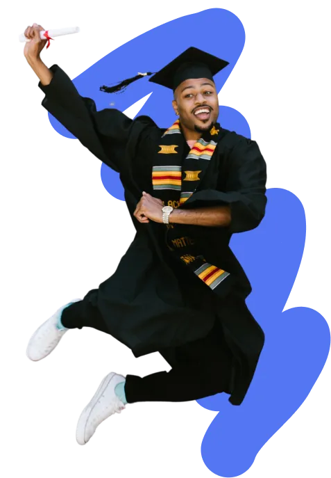 gratuate student jumping in joy